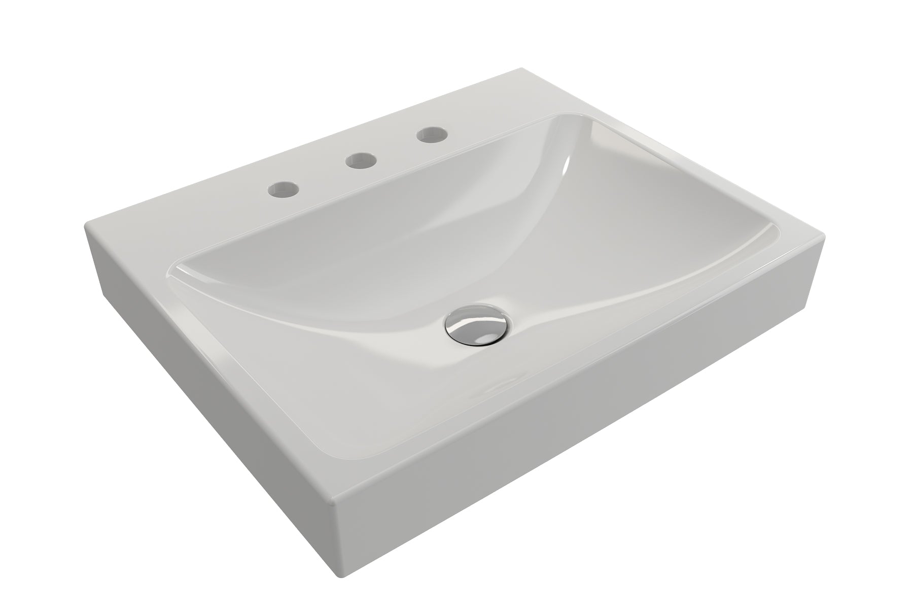 BOCCHI Scala 24" Rectangle Wallmount Fireclay Bathroom Sink, White, 3 Faucet Hole, 1077-001-0127
