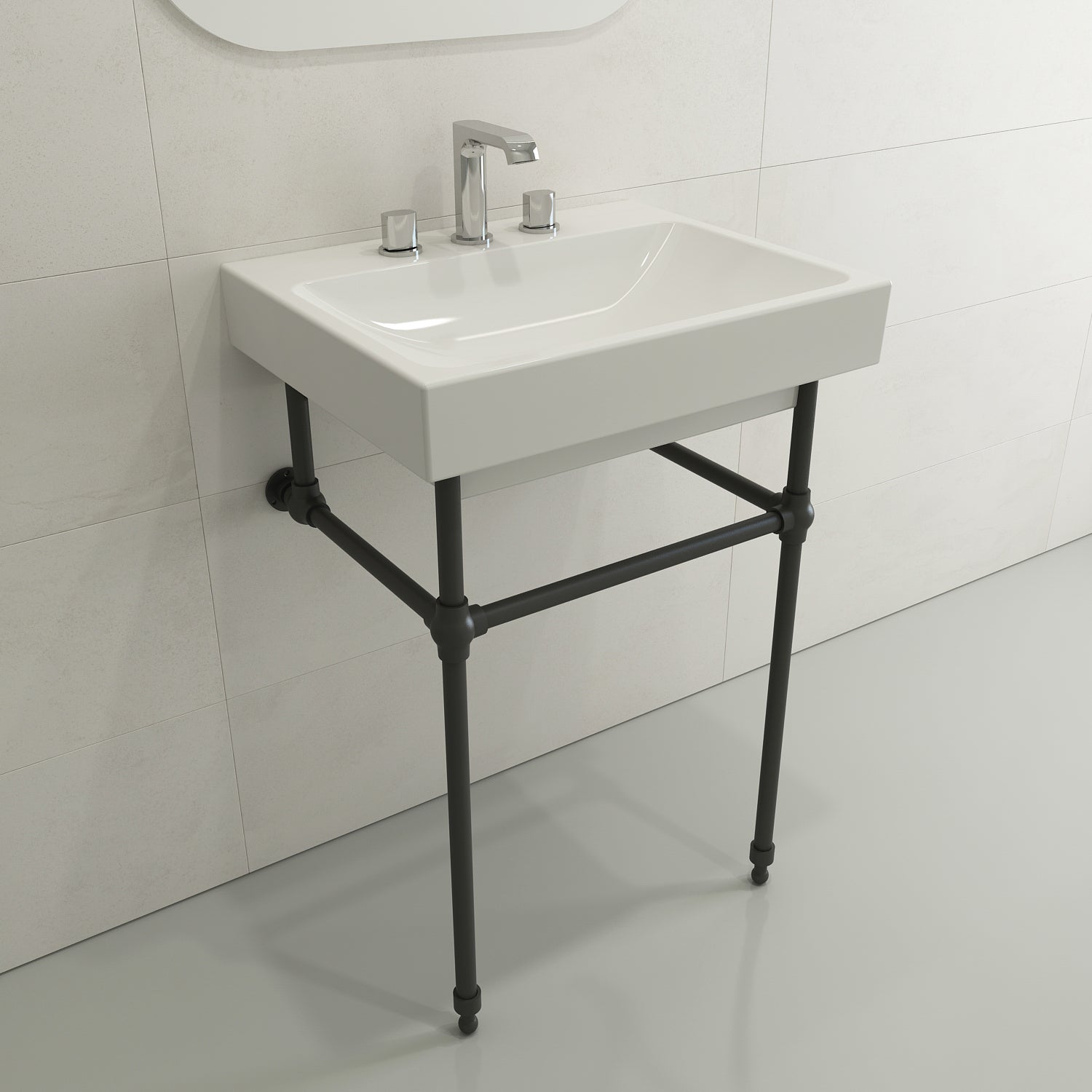BOCCHI Scala 24" Rectangle Wallmount Fireclay Bathroom Sink, White, 3 Faucet Hole, 1077-001-0127
