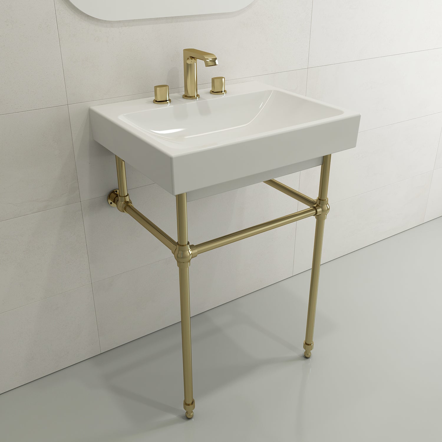 BOCCHI Scala 24" Rectangle Wallmount Fireclay Bathroom Sink, White, 3 Faucet Hole, 1077-001-0127