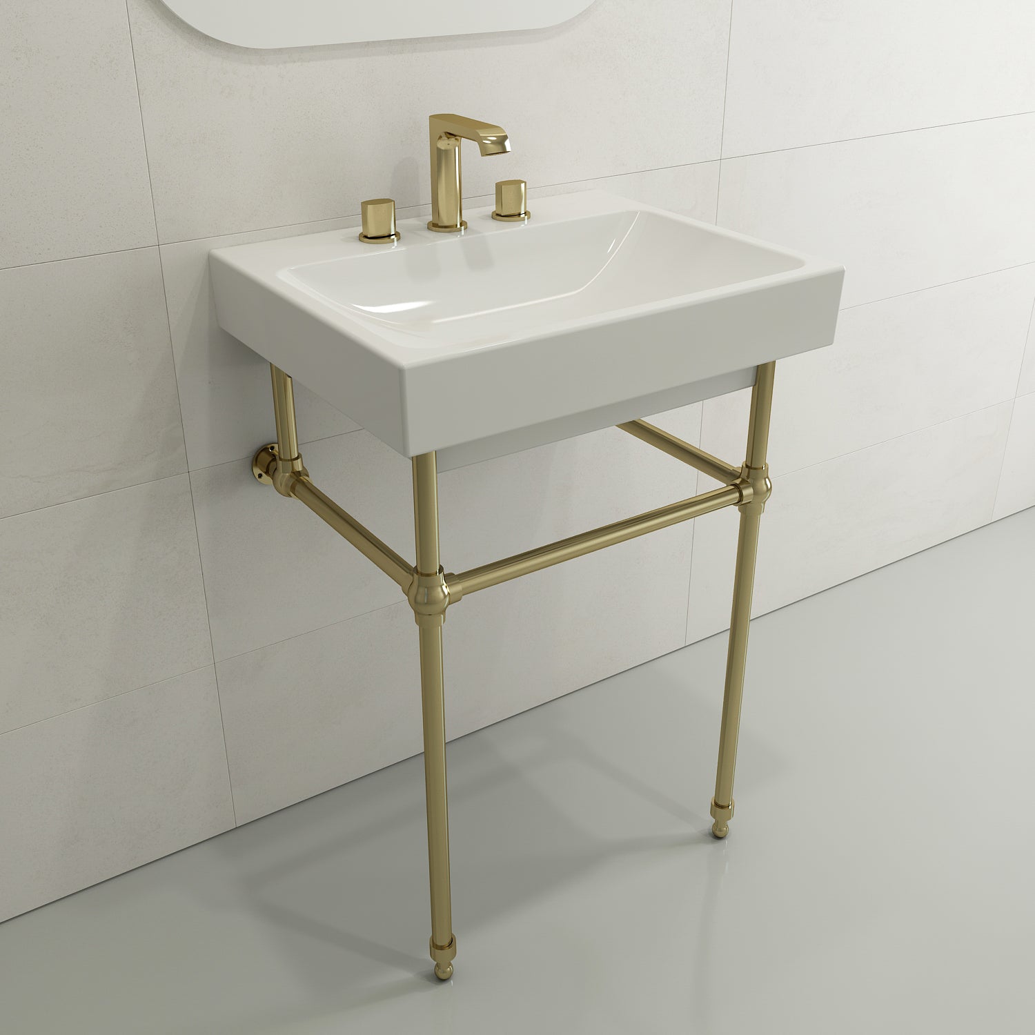 BOCCHI Scala 24" Rectangle Wallmount Fireclay Bathroom Sink, White, 3 Faucet Hole, 1077-001-0127
