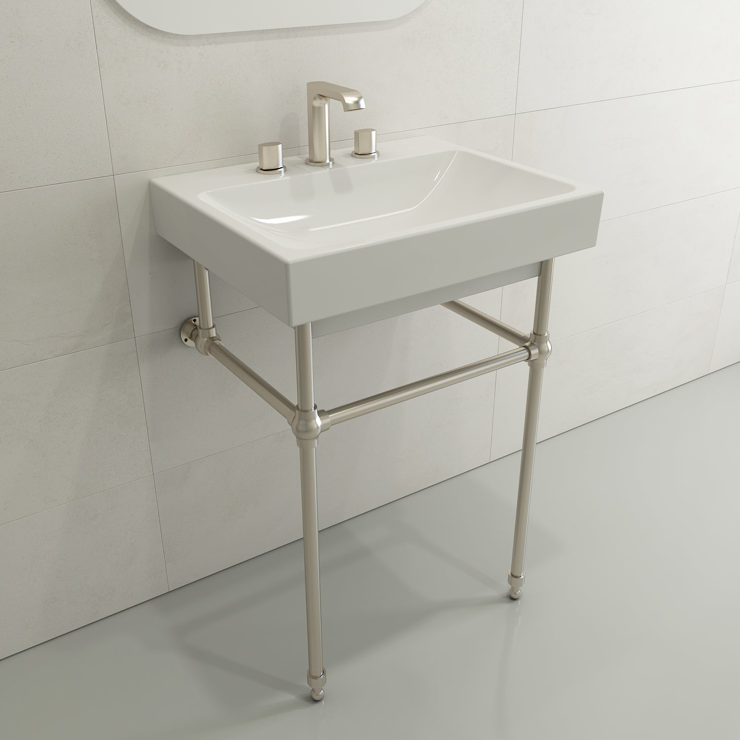 BOCCHI Scala 24" Rectangle Wallmount Fireclay Bathroom Sink, White, 3 Faucet Hole, 1077-001-0127
