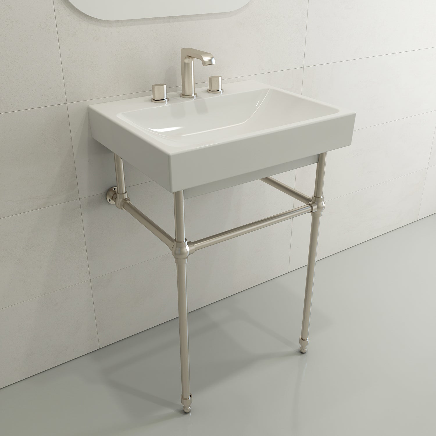 BOCCHI Scala 24" Rectangle Wallmount Fireclay Bathroom Sink, White, 3 Faucet Hole, 1077-001-0127