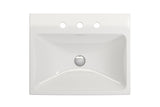 BOCCHI Scala 24" Rectangle Wallmount Fireclay Bathroom Sink, White, 3 Faucet Hole, 1077-001-0127
