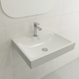 BOCCHI Scala 24" Rectangle Wallmount Fireclay Bathroom Sink, Matte White, Single Faucet Hole, 1077-002-0126