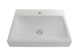 BOCCHI Scala 24" Rectangle Wallmount Fireclay Bathroom Sink, Matte White, Single Faucet Hole, 1077-002-0126