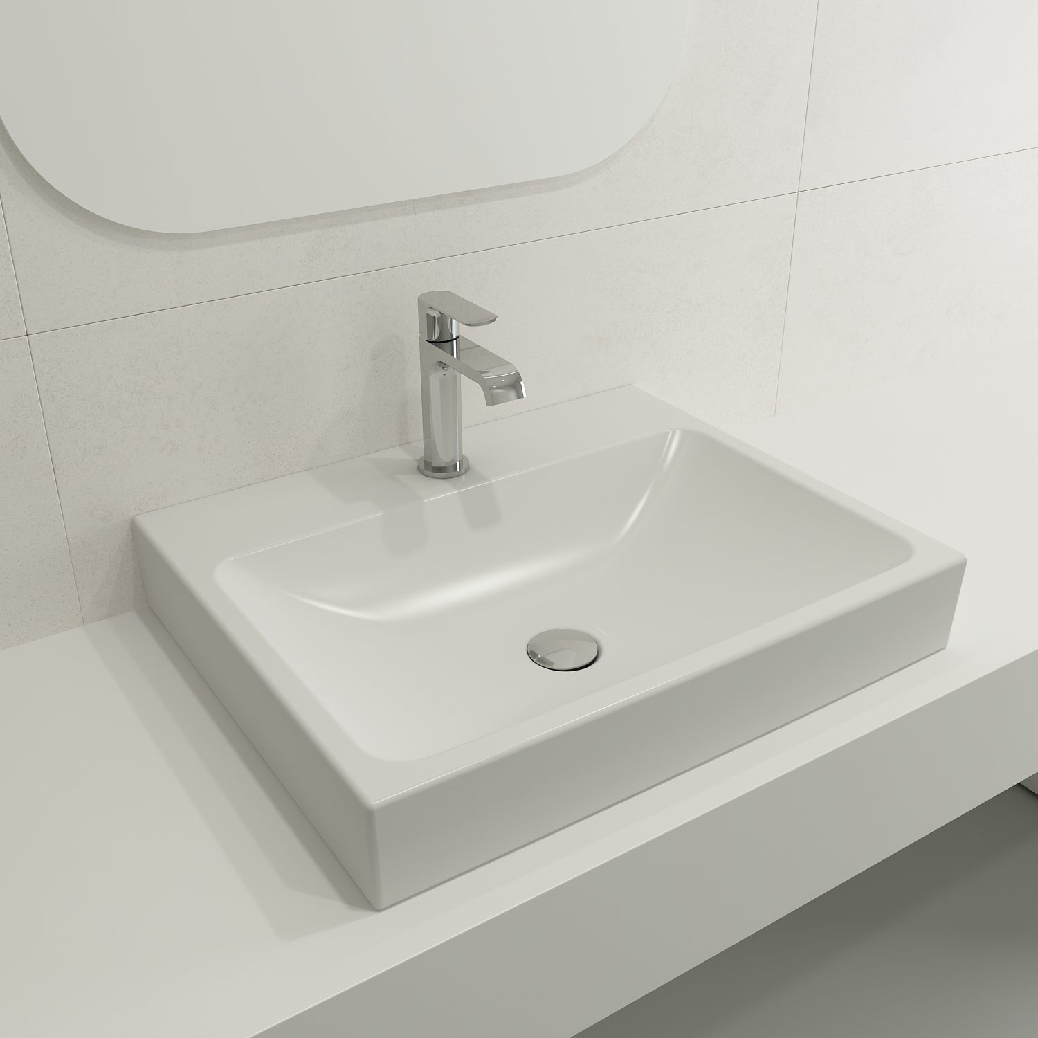 BOCCHI Scala 24" Rectangle Wallmount Fireclay Bathroom Sink, Matte White, Single Faucet Hole, 1077-002-0126