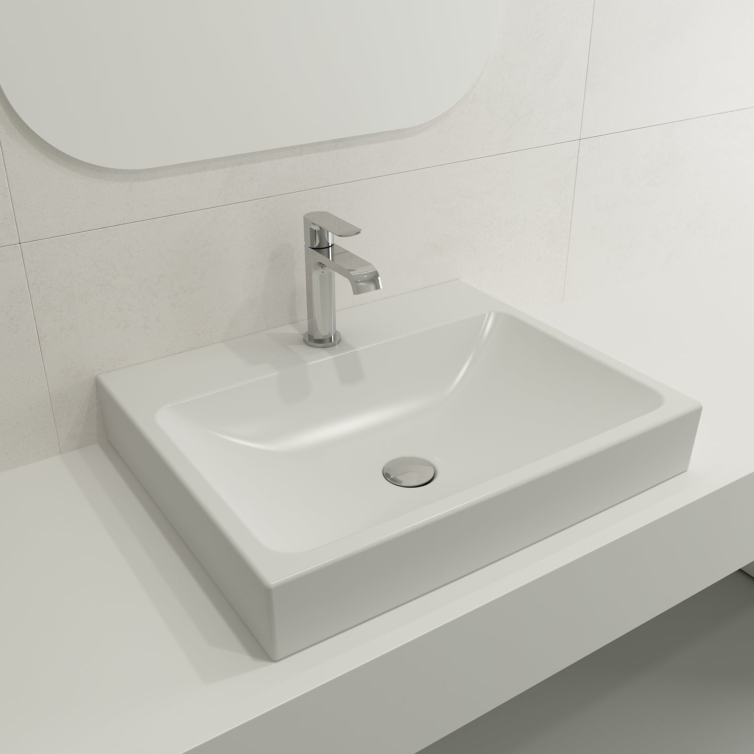 BOCCHI Scala 24" Rectangle Wallmount Fireclay Bathroom Sink, Matte White, Single Faucet Hole, 1077-002-0126