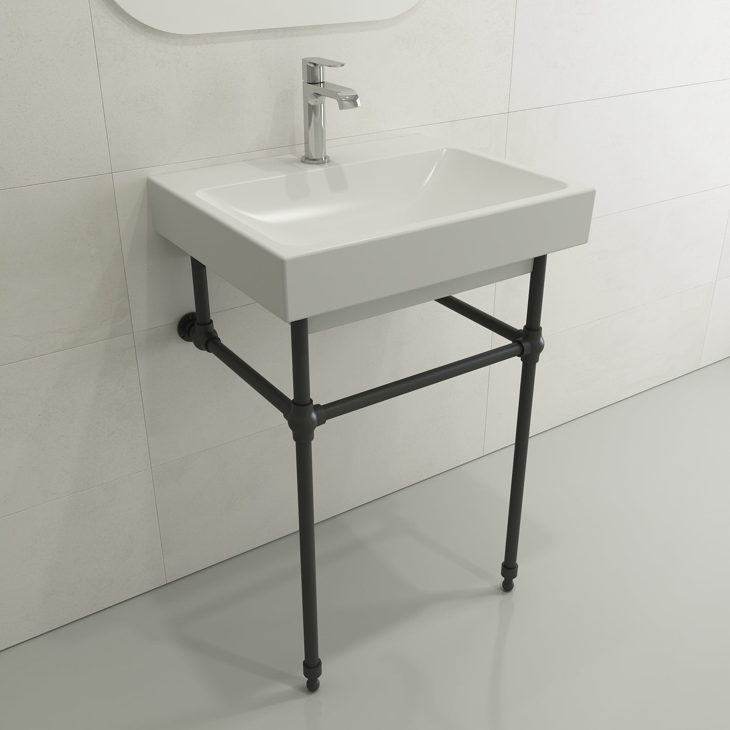 BOCCHI Scala 24" Rectangle Wallmount Fireclay Bathroom Sink, Matte White, Single Faucet Hole, 1077-002-0126