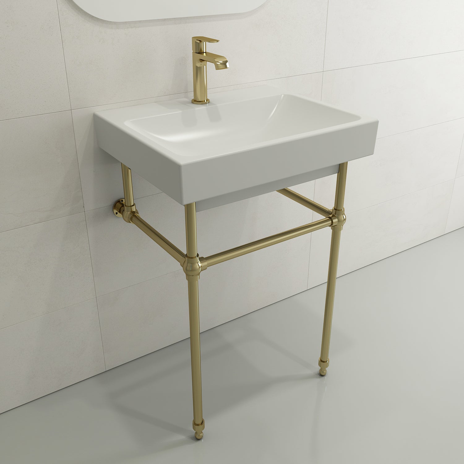 BOCCHI Scala 24" Rectangle Wallmount Fireclay Bathroom Sink, Matte White, Single Faucet Hole, 1077-002-0126