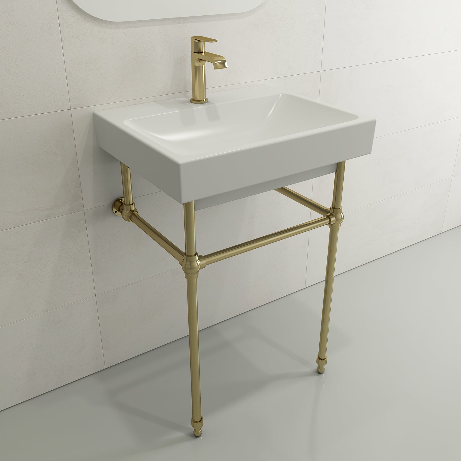 BOCCHI Scala 24" Rectangle Wallmount Fireclay Bathroom Sink, Matte White, Single Faucet Hole, 1077-002-0126