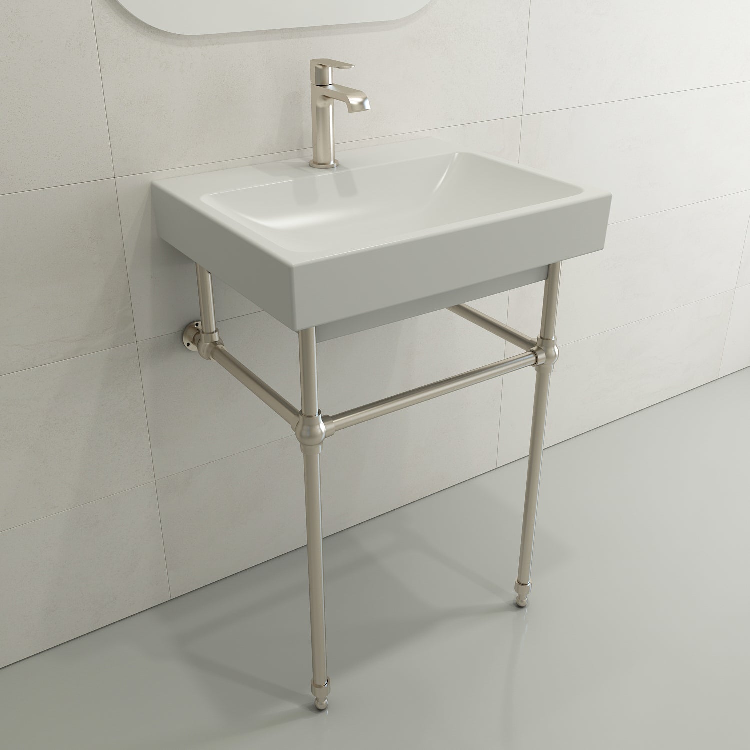 BOCCHI Scala 24" Rectangle Wallmount Fireclay Bathroom Sink, Matte White, Single Faucet Hole, 1077-002-0126