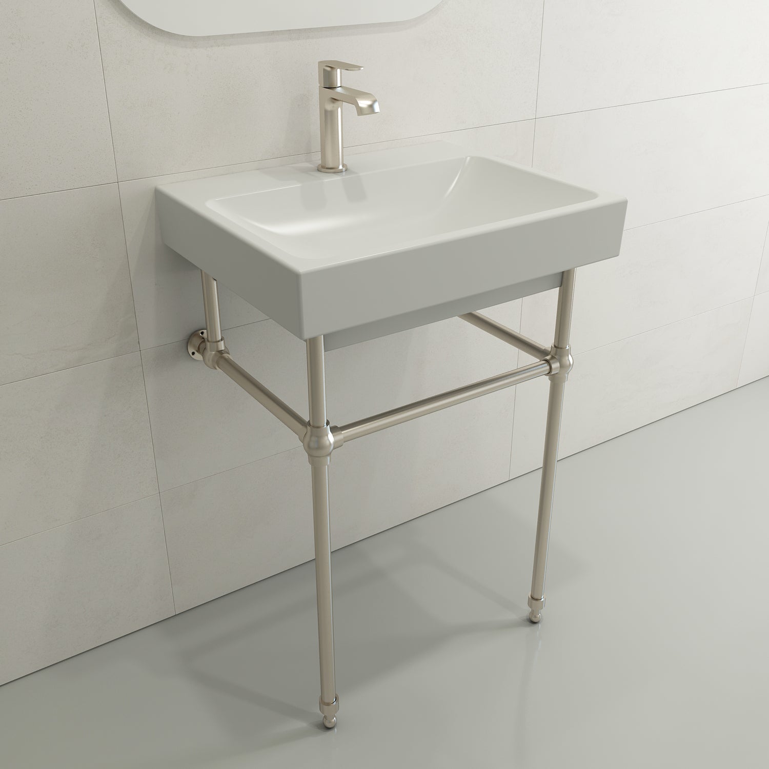 BOCCHI Scala 24" Rectangle Wallmount Fireclay Bathroom Sink, Matte White, Single Faucet Hole, 1077-002-0126
