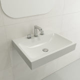 BOCCHI Scala 24" Rectangle Wallmount Fireclay Bathroom Sink, Matte White, 3 Faucet Hole, 1077-002-0127