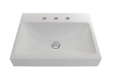 BOCCHI Scala 24" Rectangle Wallmount Fireclay Bathroom Sink, Matte White, 3 Faucet Hole, 1077-002-0127