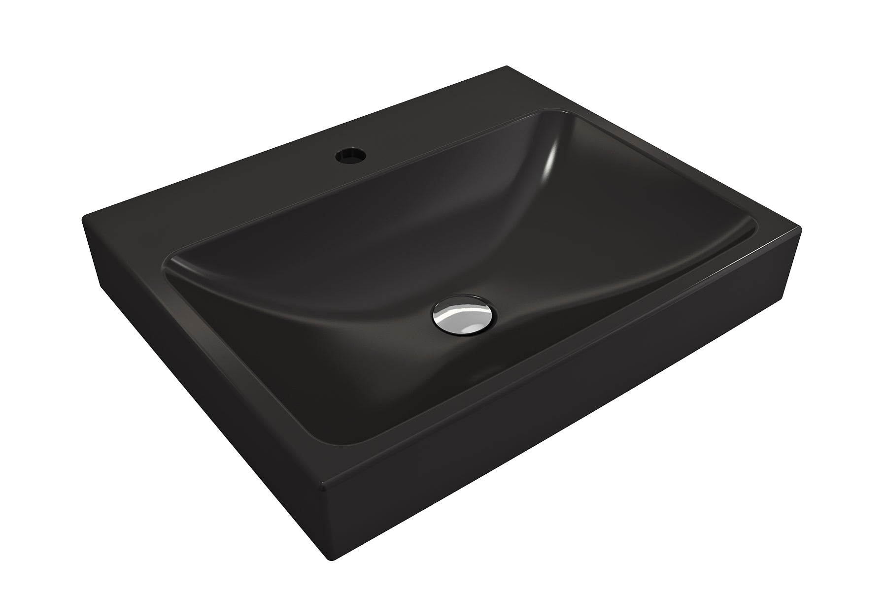 BOCCHI Scala 24" Rectangle Wallmount Fireclay Bathroom Sink, Matte Black, Single Faucet Hole, 1077-004-0126