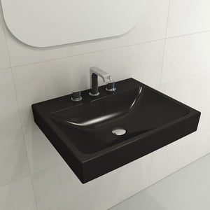 Alternate Image for BOCCHI Scala 24" Rectangle Wallmount Fireclay Bathroom Sink, Matte Black, 3 Faucet Hole, 1077-004-0127