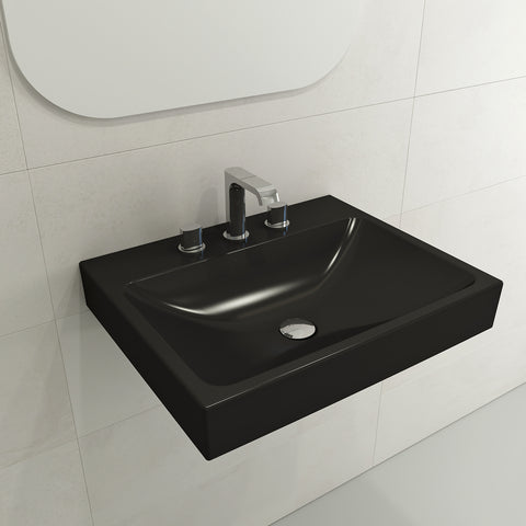 BOCCHI Scala 24" Rectangle Wallmount Fireclay Bathroom Sink, Matte Black, 3 Faucet Hole, 1077-004-0127