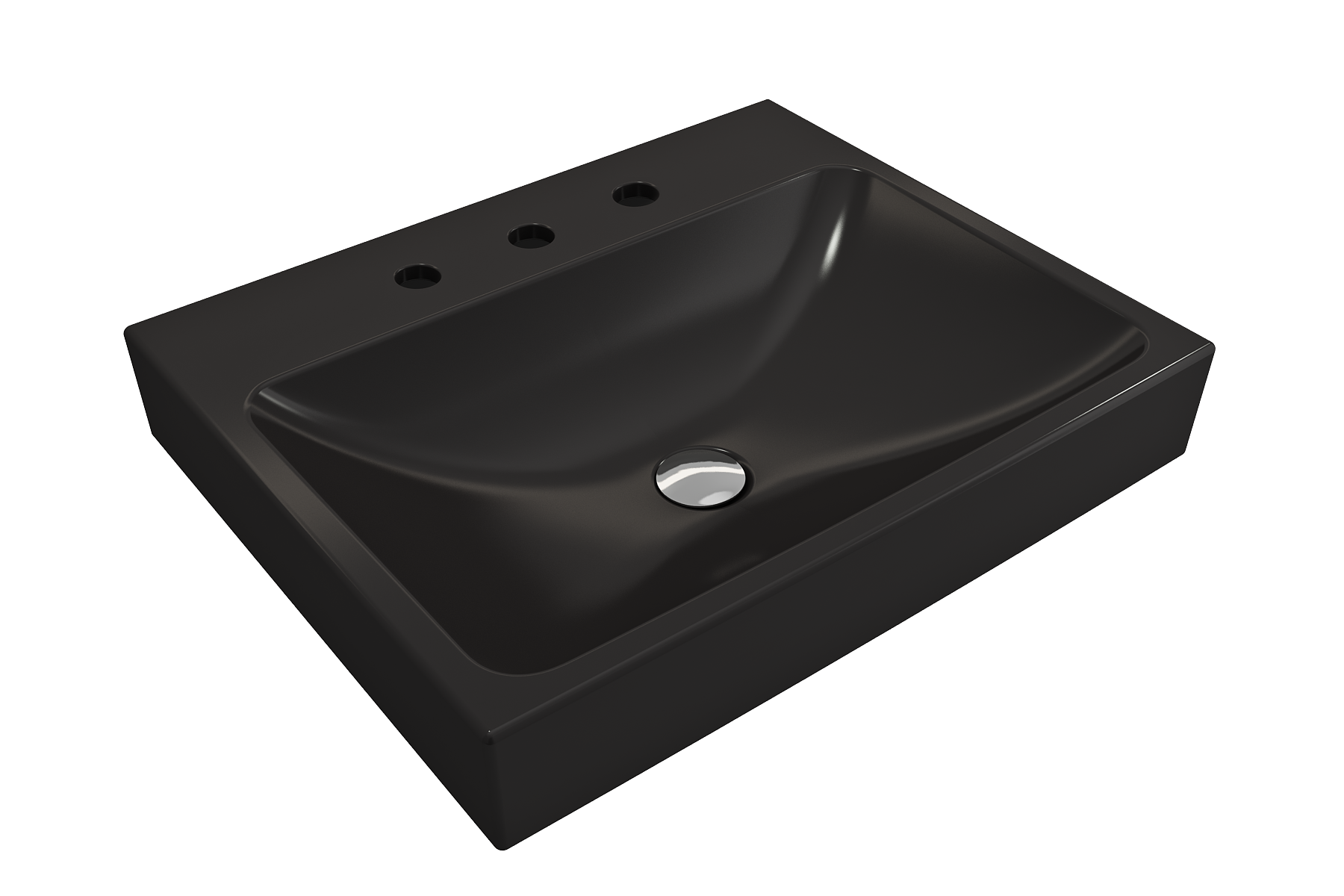 BOCCHI Scala 24" Rectangle Wallmount Fireclay Bathroom Sink, Matte Black, 3 Faucet Hole, 1077-004-0127