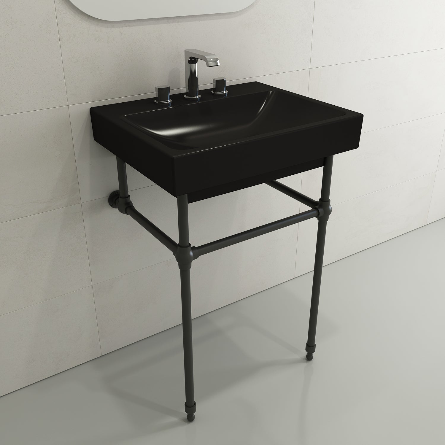 BOCCHI Scala 24" Rectangle Wallmount Fireclay Bathroom Sink, Matte Black, 3 Faucet Hole, 1077-004-0127
