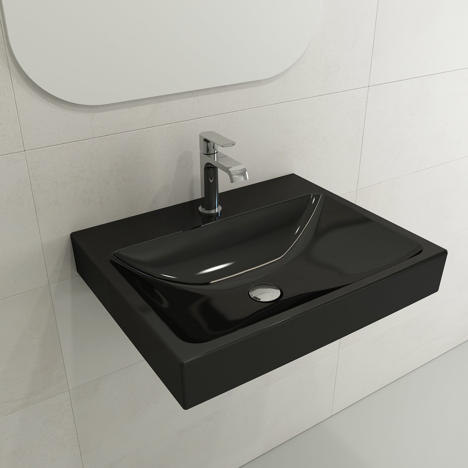 BOCCHI Scala 24" Rectangle Wallmount Fireclay Bathroom Sink, Black, Single Faucet Hole, 1077-005-0126