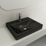 BOCCHI Scala 24" Rectangle Wallmount Fireclay Bathroom Sink, Black, Single Faucet Hole, 1077-005-0126