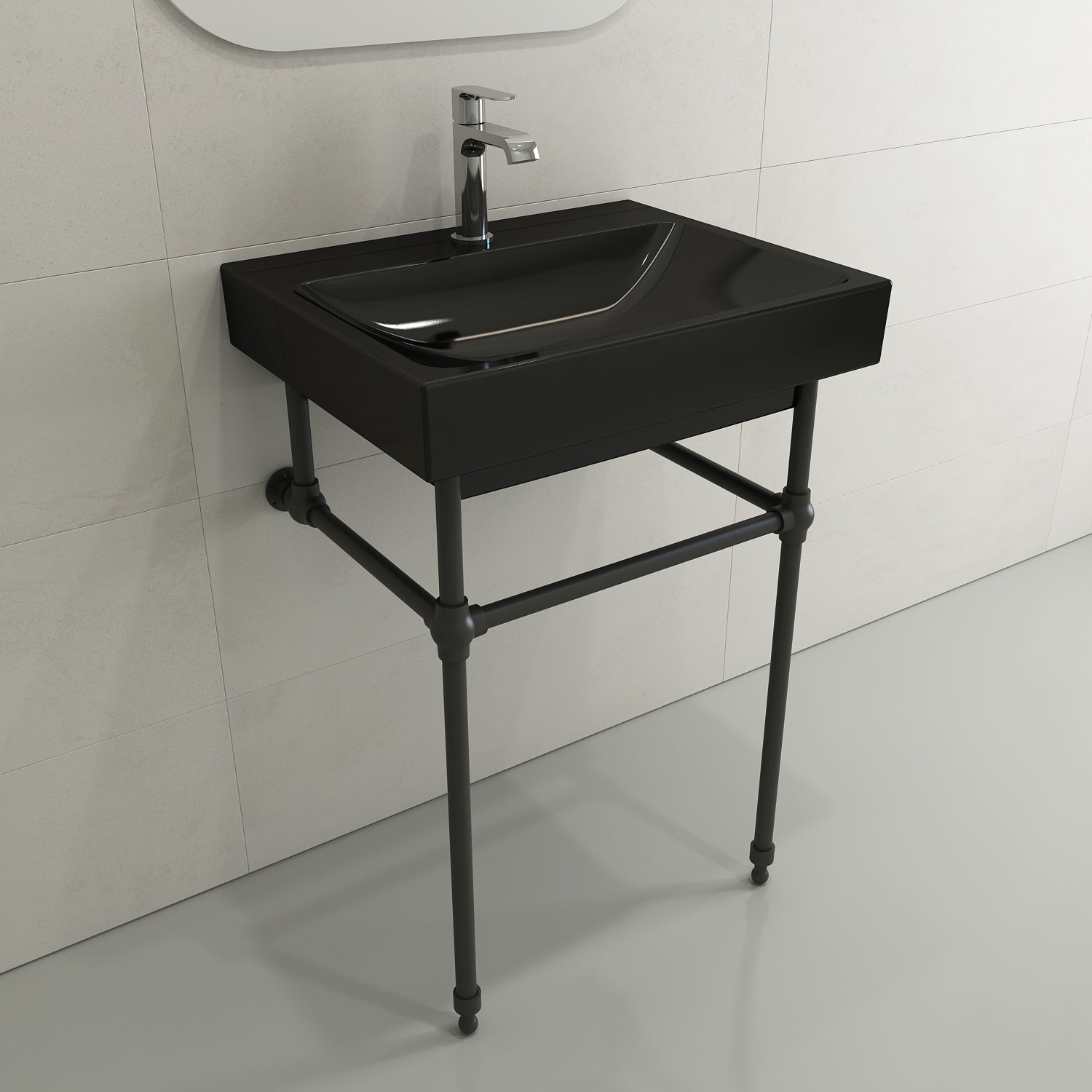 BOCCHI Scala 24" Rectangle Wallmount Fireclay Bathroom Sink, Black, Single Faucet Hole, 1077-005-0126