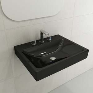 Alternate Image for BOCCHI Scala 24" Rectangle Wallmount Fireclay Bathroom Sink, Black, 3 Faucet Hole, 1077-005-0127