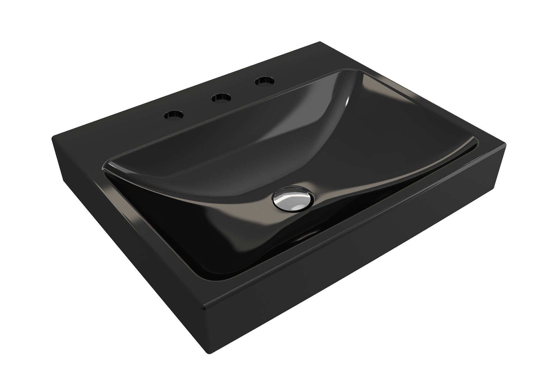 BOCCHI Scala 24" Rectangle Wallmount Fireclay Bathroom Sink, Black, 3 Faucet Hole, 1077-005-0127