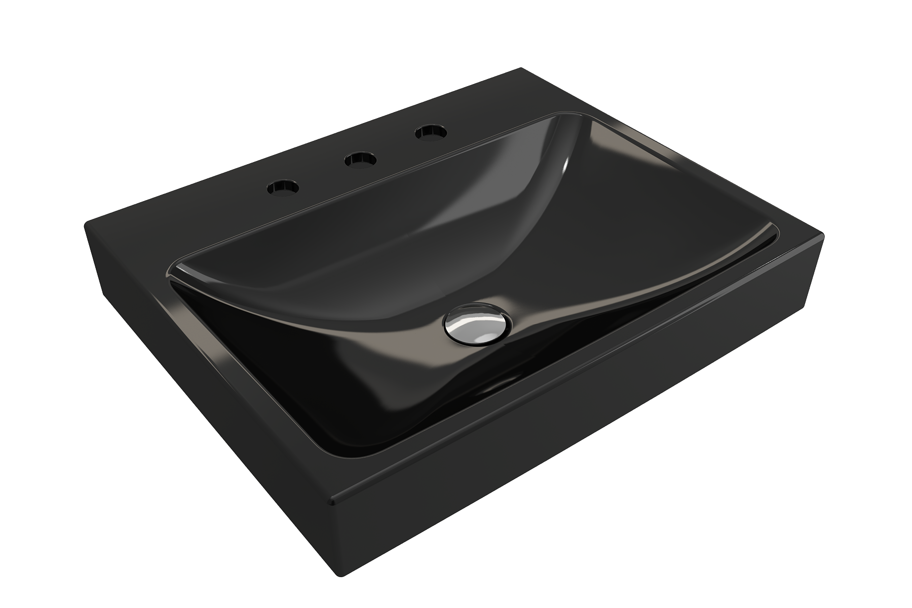 BOCCHI Scala 24" Rectangle Wallmount Fireclay Bathroom Sink, Black, 3 Faucet Hole, 1077-005-0127