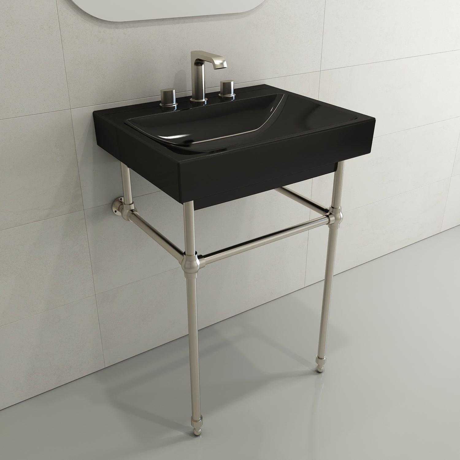 BOCCHI Scala 24" Rectangle Wallmount Fireclay Bathroom Sink, Black, 3 Faucet Hole, 1077-005-0127