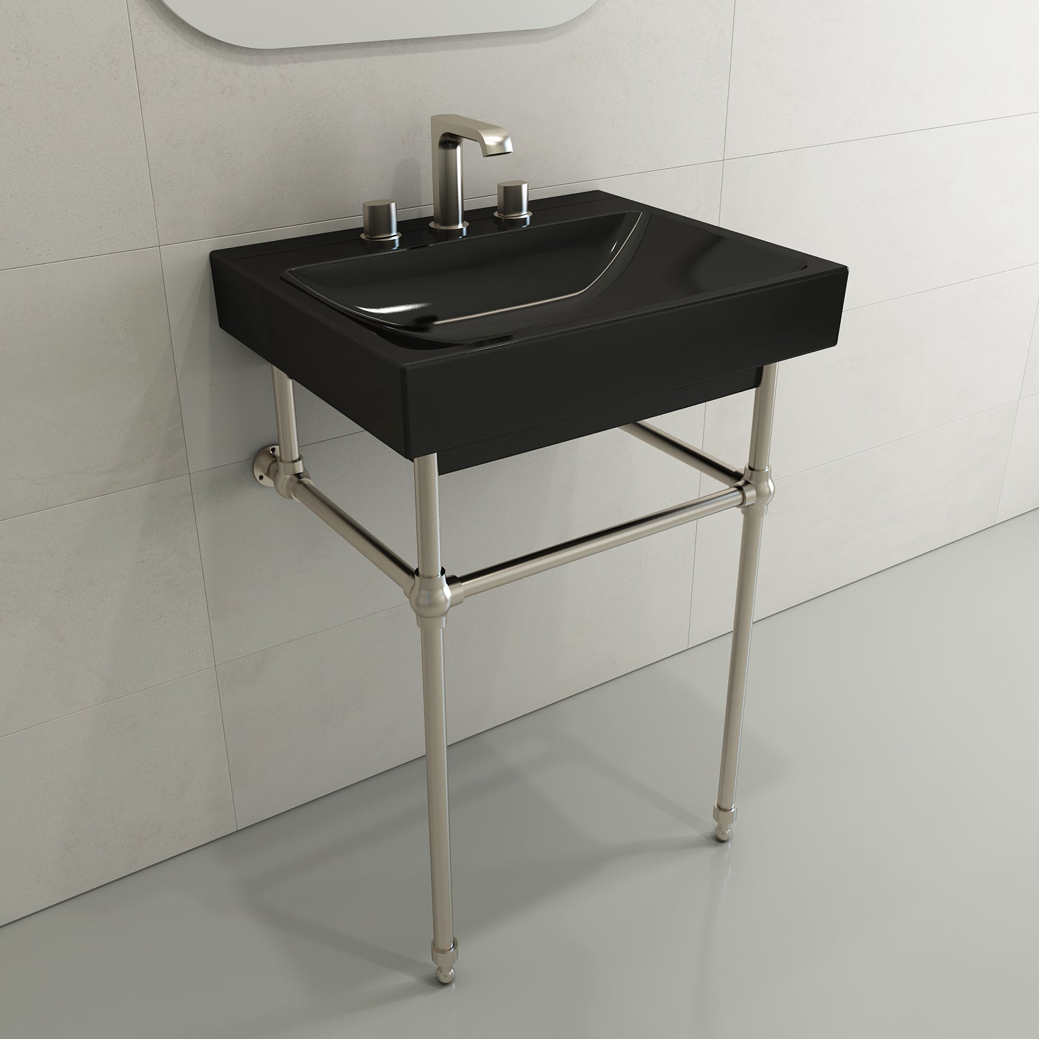 BOCCHI Scala 24" Rectangle Wallmount Fireclay Bathroom Sink, Black, 3 Faucet Hole, 1077-005-0127