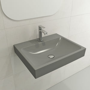 Alternate Image for BOCCHI Scala 24" Rectangle Wallmount Fireclay Bathroom Sink, Matte Gray, Single Faucet Hole, 1077-006-0126