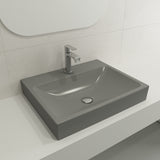 BOCCHI Scala 24" Rectangle Wallmount Fireclay Bathroom Sink, Matte Gray, Single Faucet Hole, 1077-006-0126