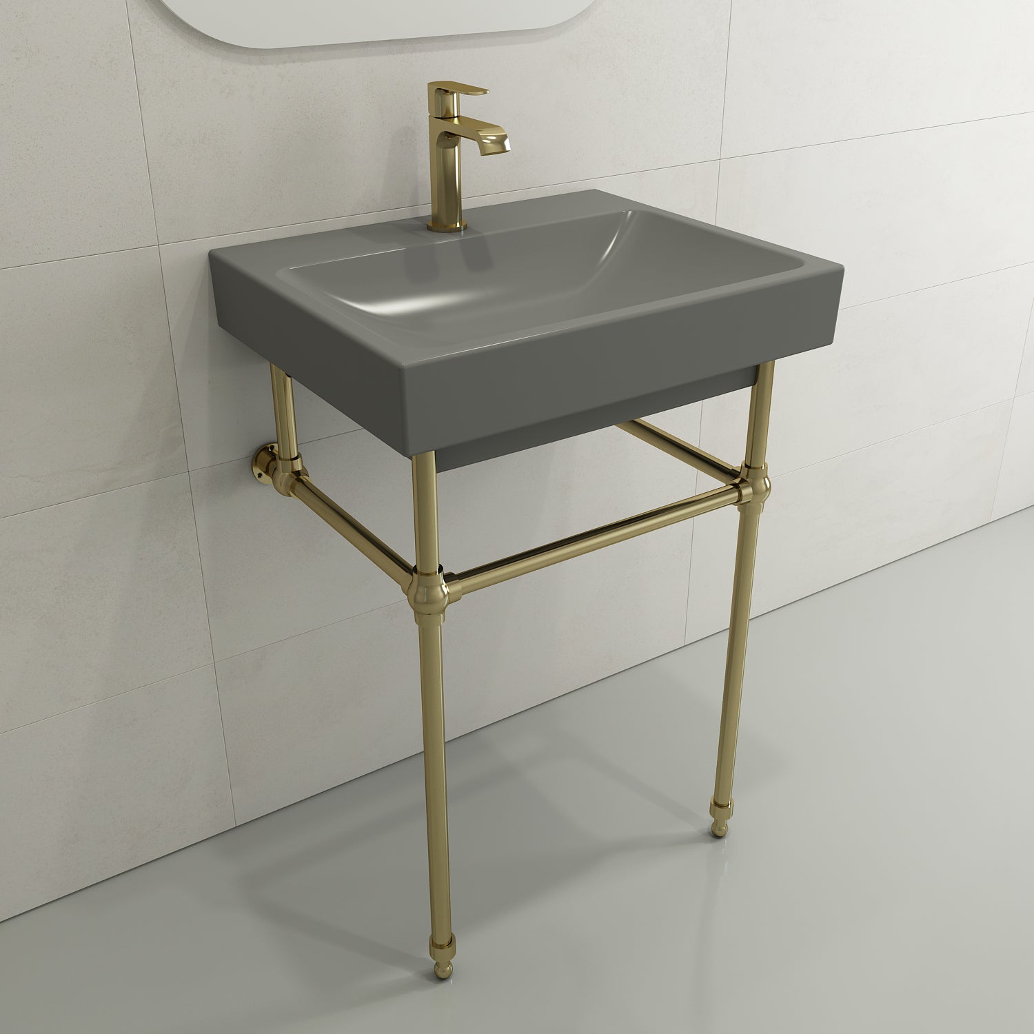 BOCCHI Scala 24" Rectangle Wallmount Fireclay Bathroom Sink, Matte Gray, Single Faucet Hole, 1077-006-0126