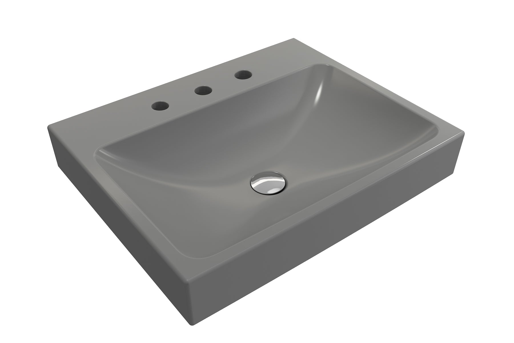 BOCCHI Scala 24" Rectangle Wallmount Fireclay Bathroom Sink, Matte Gray, 3 Faucet Hole, 1077-006-0127