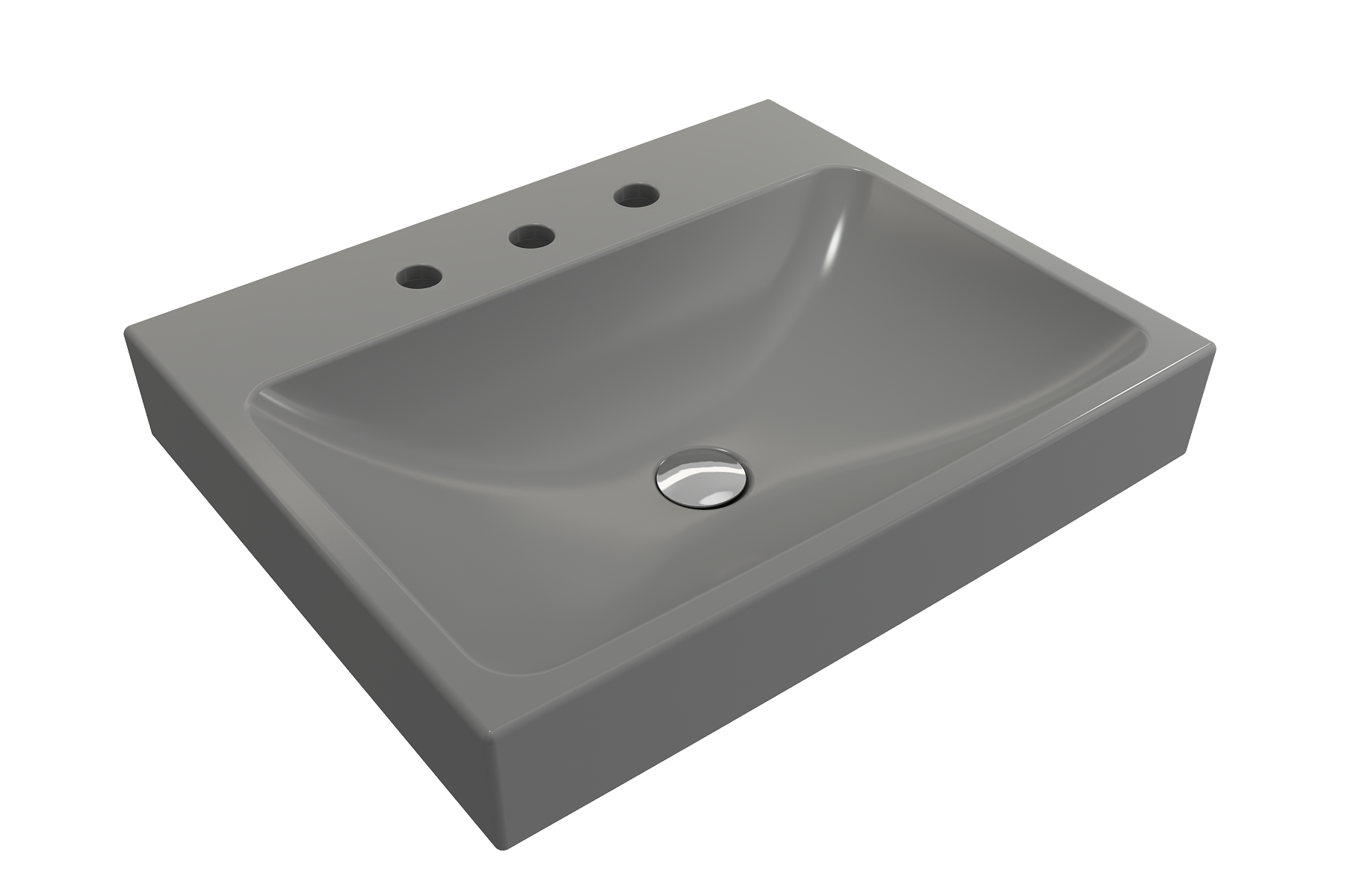 BOCCHI Scala 24" Rectangle Wallmount Fireclay Bathroom Sink, Matte Gray, 3 Faucet Hole, 1077-006-0127
