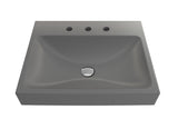 BOCCHI Scala 24" Rectangle Wallmount Fireclay Bathroom Sink, Matte Gray, 3 Faucet Hole, 1077-006-0127