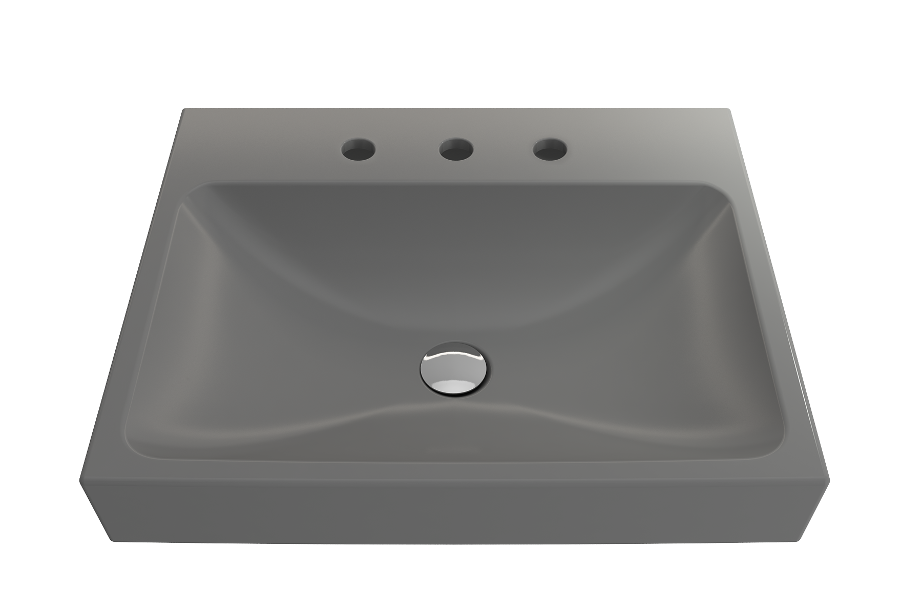 BOCCHI Scala 24" Rectangle Wallmount Fireclay Bathroom Sink, Matte Gray, 3 Faucet Hole, 1077-006-0127