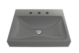 BOCCHI Scala 24" Rectangle Wallmount Fireclay Bathroom Sink, Matte Gray, 3 Faucet Hole, 1077-006-0127