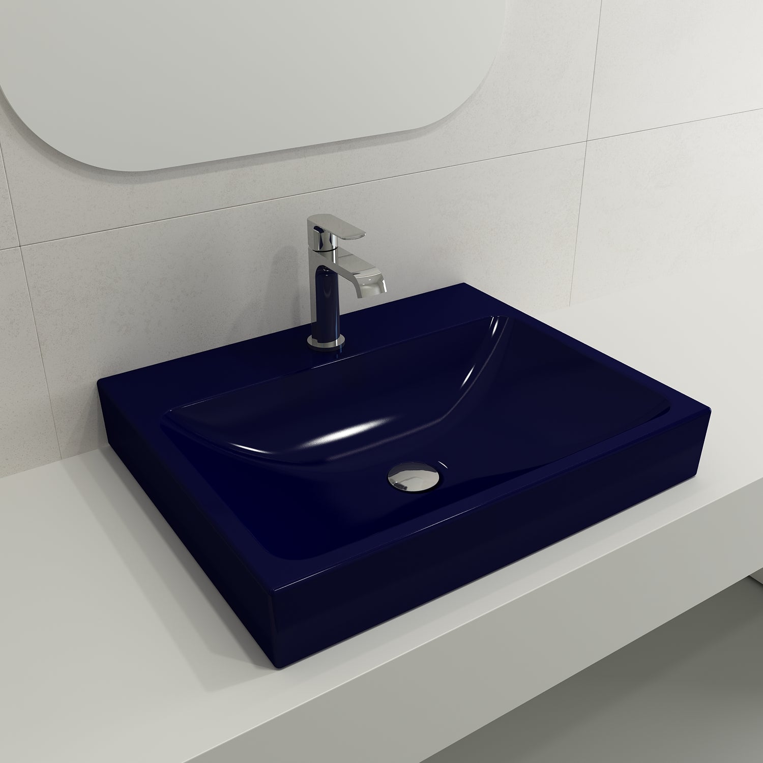 BOCCHI Scala 24" Rectangle Wallmount Fireclay Bathroom Sink, Sapphire Blue, Single Faucet Hole, 1077-010-0126