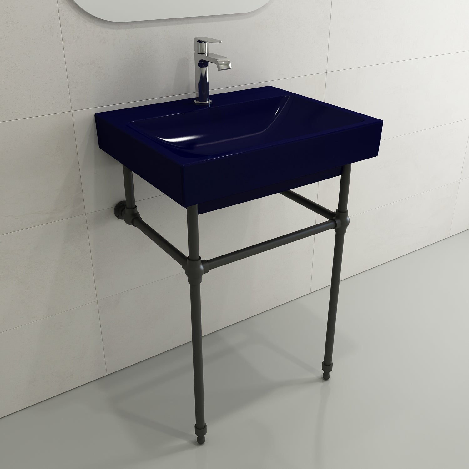 BOCCHI Scala 24" Rectangle Wallmount Fireclay Bathroom Sink, Sapphire Blue, Single Faucet Hole, 1077-010-0126