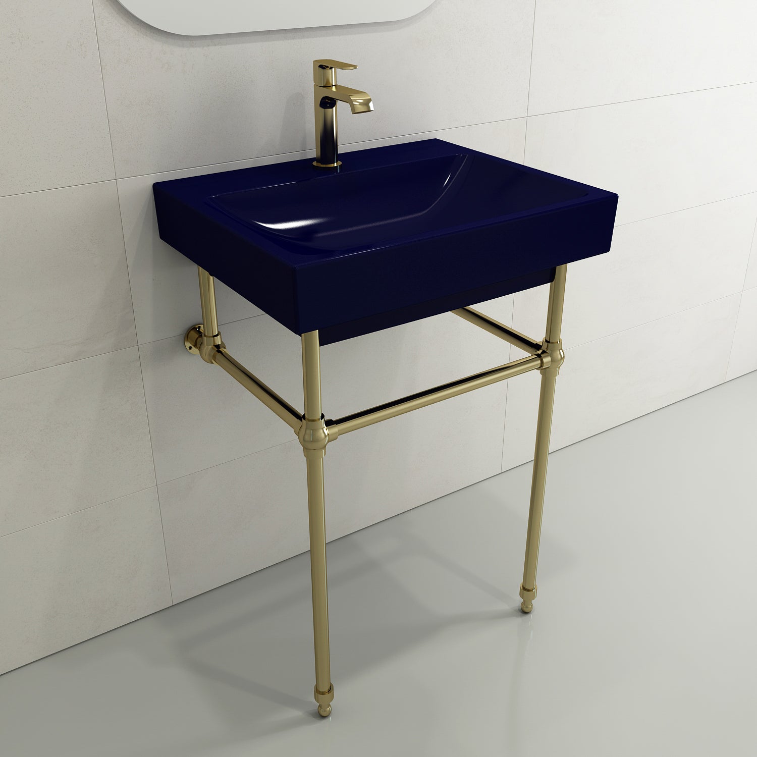 BOCCHI Scala 24" Rectangle Wallmount Fireclay Bathroom Sink, Sapphire Blue, Single Faucet Hole, 1077-010-0126