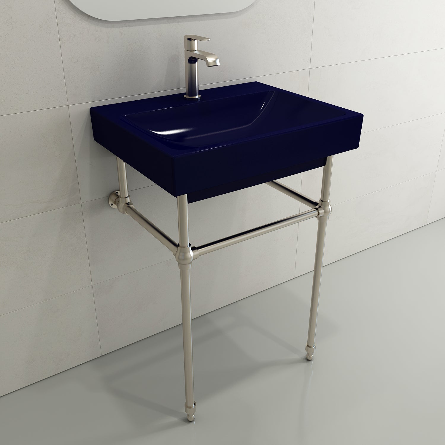 BOCCHI Scala 24" Rectangle Wallmount Fireclay Bathroom Sink, Sapphire Blue, Single Faucet Hole, 1077-010-0126