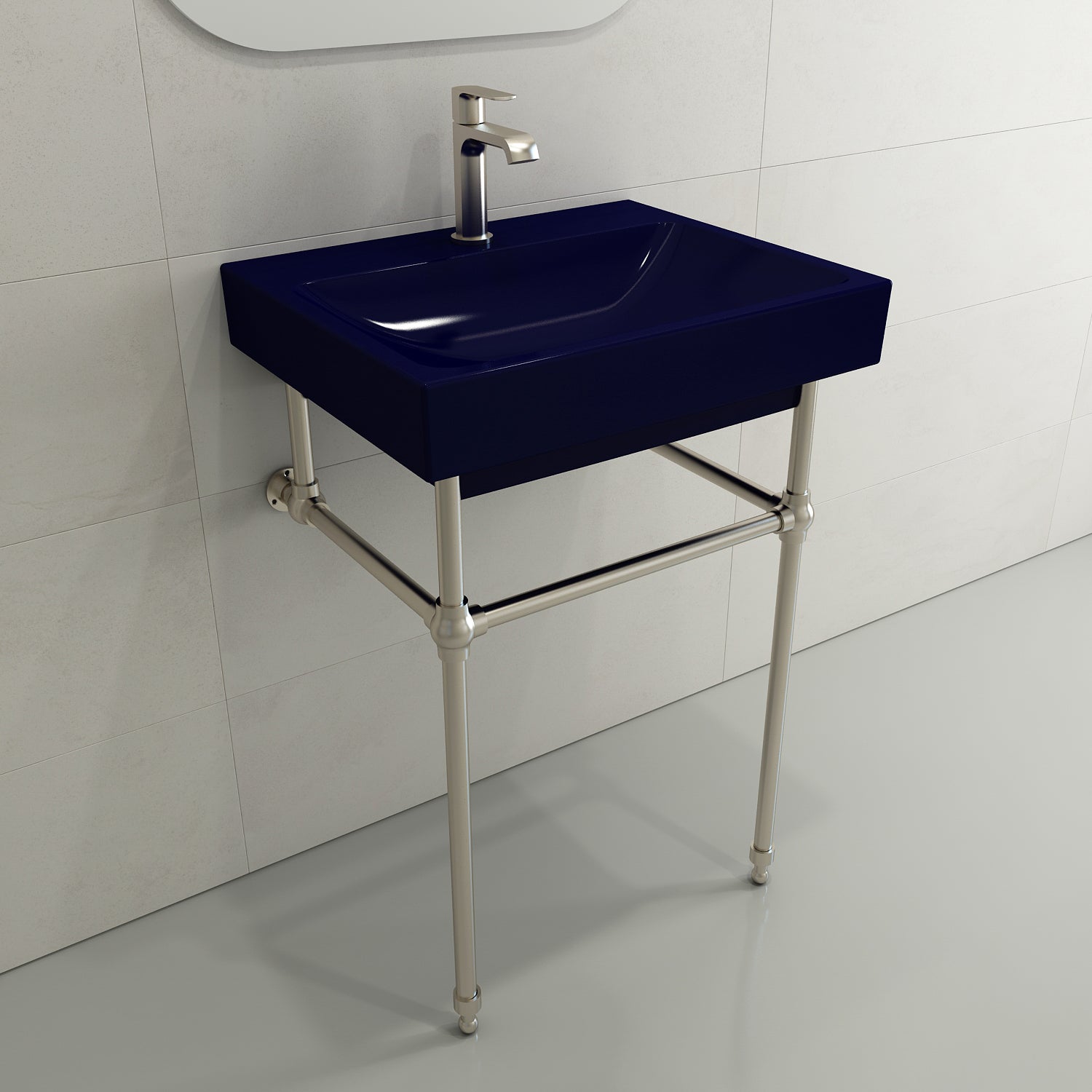 BOCCHI Scala 24" Rectangle Wallmount Fireclay Bathroom Sink, Sapphire Blue, Single Faucet Hole, 1077-010-0126