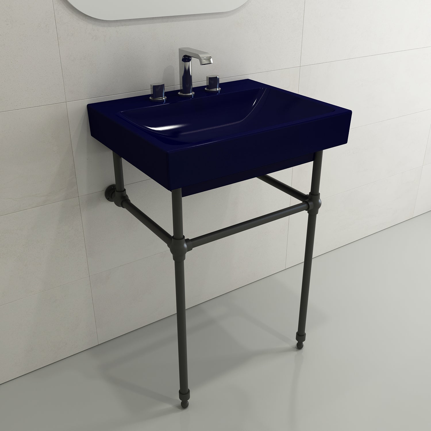 BOCCHI Scala 24" Rectangle Wallmount Fireclay Bathroom Sink, Sapphire Blue, 3 Faucet Hole, 1077-010-0127