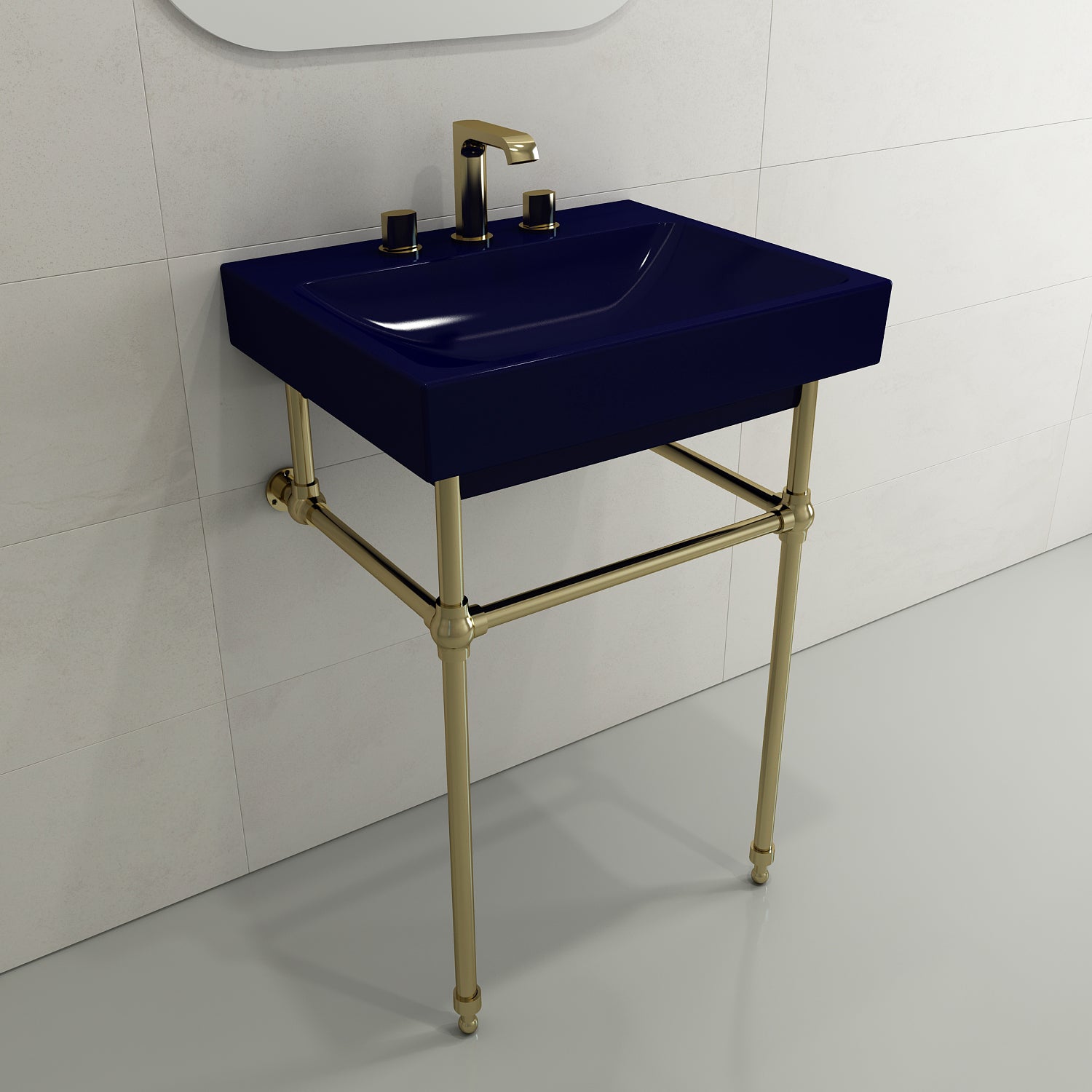 BOCCHI Scala 24" Rectangle Wallmount Fireclay Bathroom Sink, Sapphire Blue, 3 Faucet Hole, 1077-010-0127