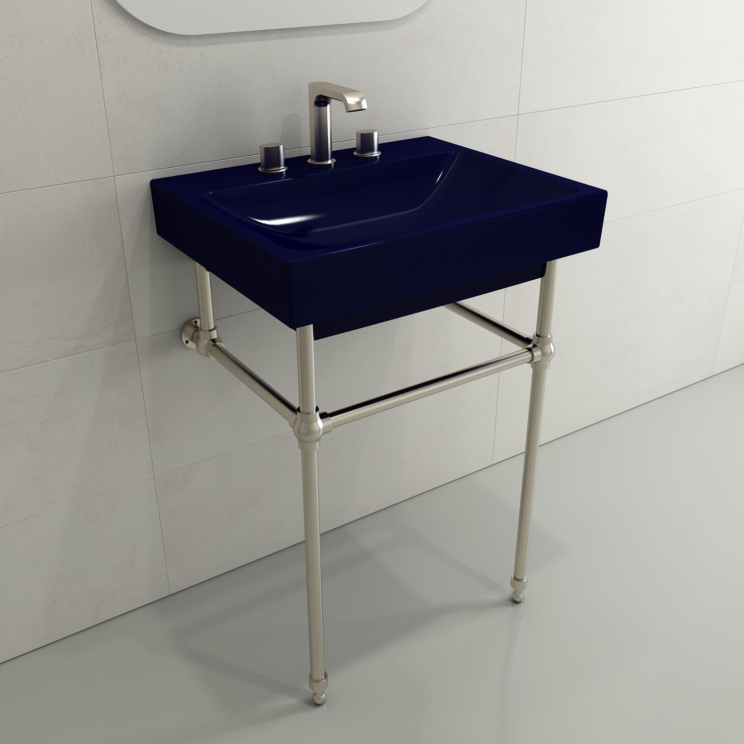 BOCCHI Scala 24" Rectangle Wallmount Fireclay Bathroom Sink, Sapphire Blue, 3 Faucet Hole, 1077-010-0127