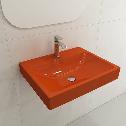 BOCCHI Scala 24" Rectangle Wallmount Fireclay Bathroom Sink, Orange, Single Faucet Hole, 1077-012-0126