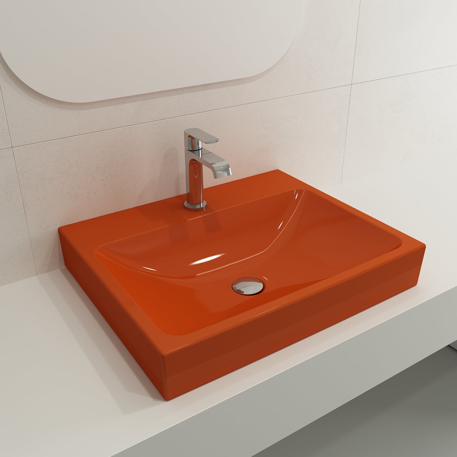 BOCCHI Scala 24" Rectangle Wallmount Fireclay Bathroom Sink, Orange, Single Faucet Hole, 1077-012-0126
