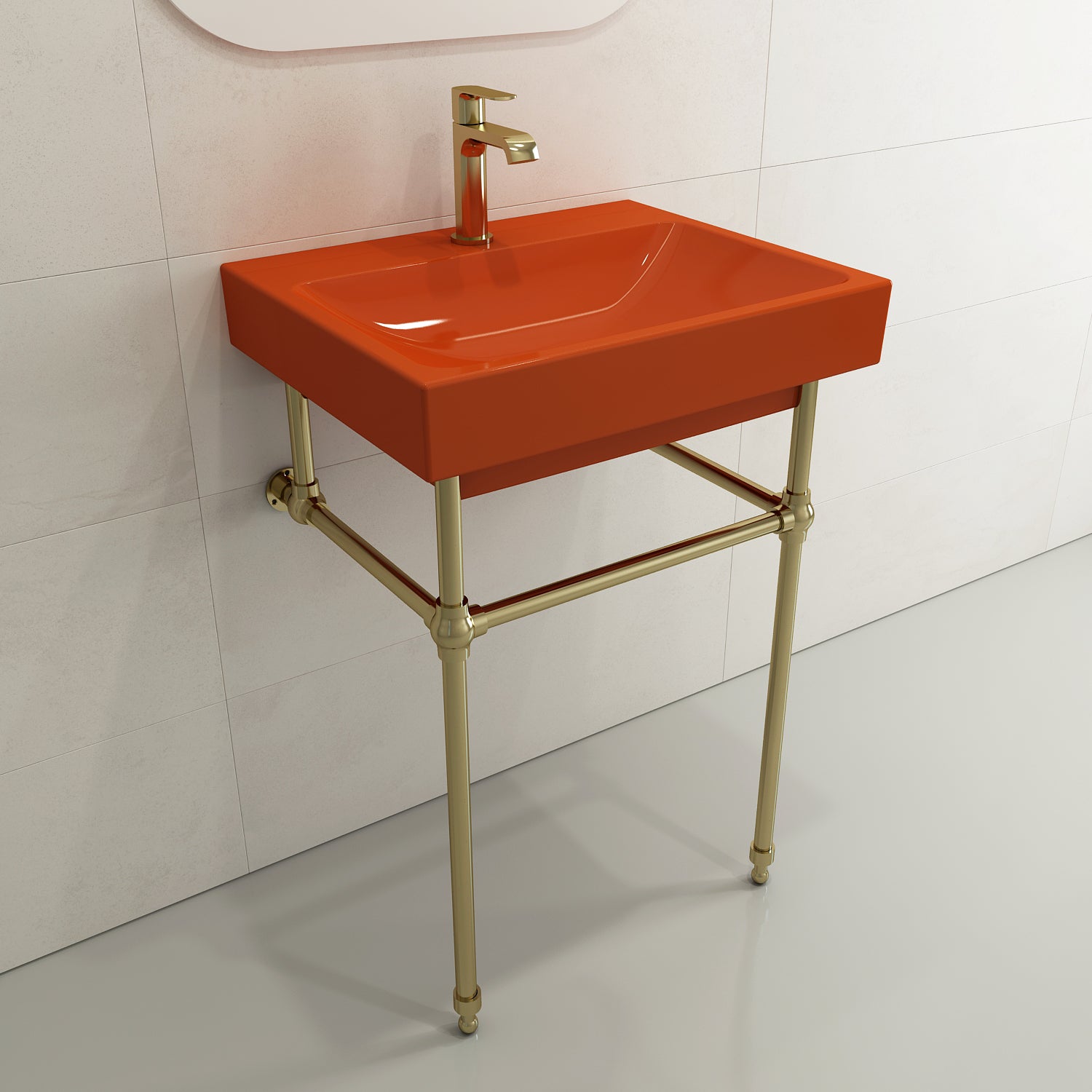 BOCCHI Scala 24" Rectangle Wallmount Fireclay Bathroom Sink, Orange, Single Faucet Hole, 1077-012-0126